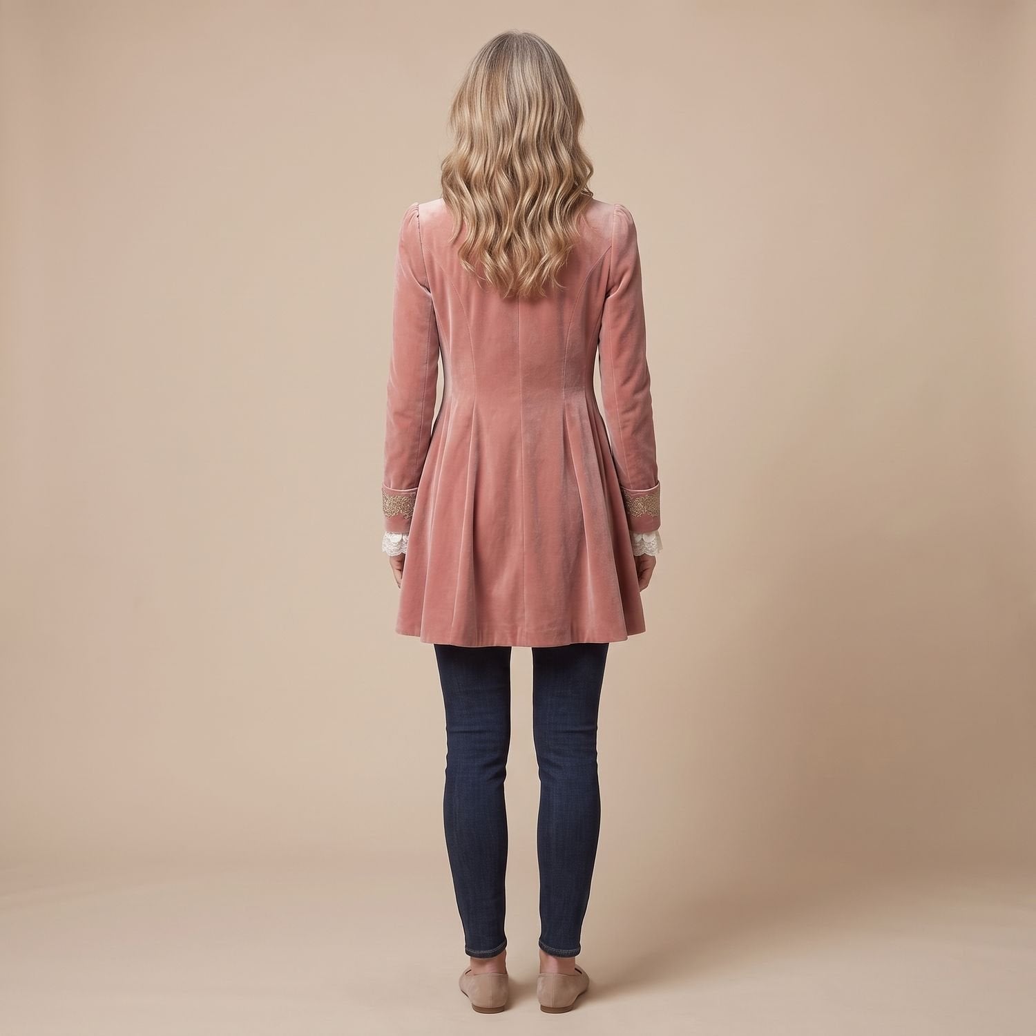 Elegant Pink Velvet Blazer Jacket for Women with Embroidered Notched Lapel Long Sleeve Vintage Style