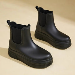 Stylish Rubber Platform Chelsea Boots for Women with Elastic Side Panel Pull Tab Ridged Sole Casual Style