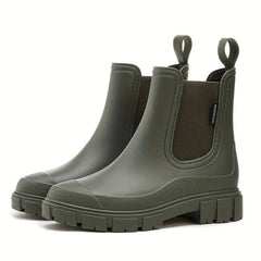 Comfortable Taupe Waterproof Chelsea Boots for Women with Chunky Sole Pull Tab Ankle Casual Style