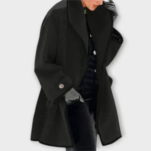 Elegant Wool Trench Coat for Women with Shawl Collar Long Sleeve Swing A Line Style